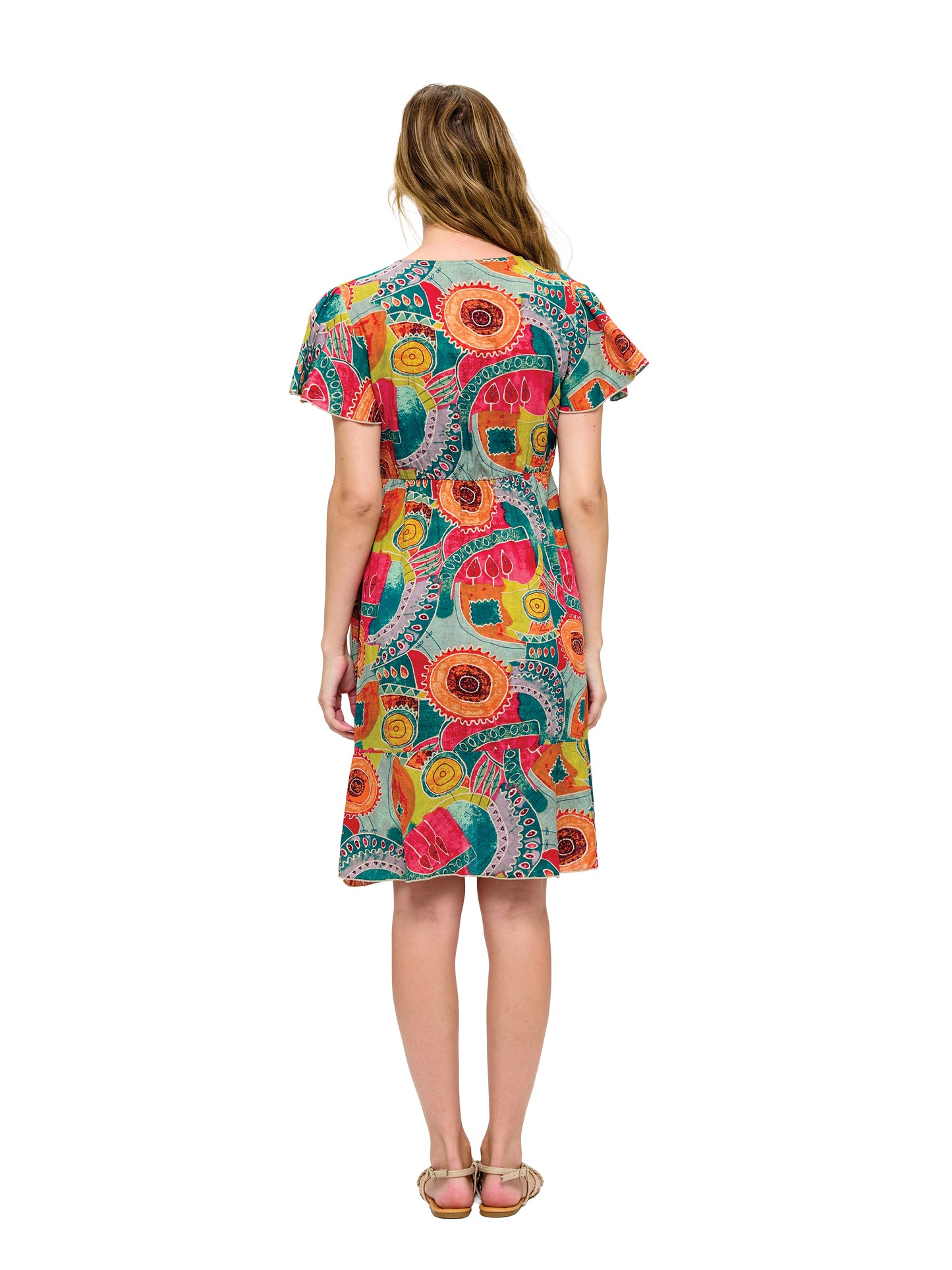Retro Inspired Whimsical Print Overlap Dress