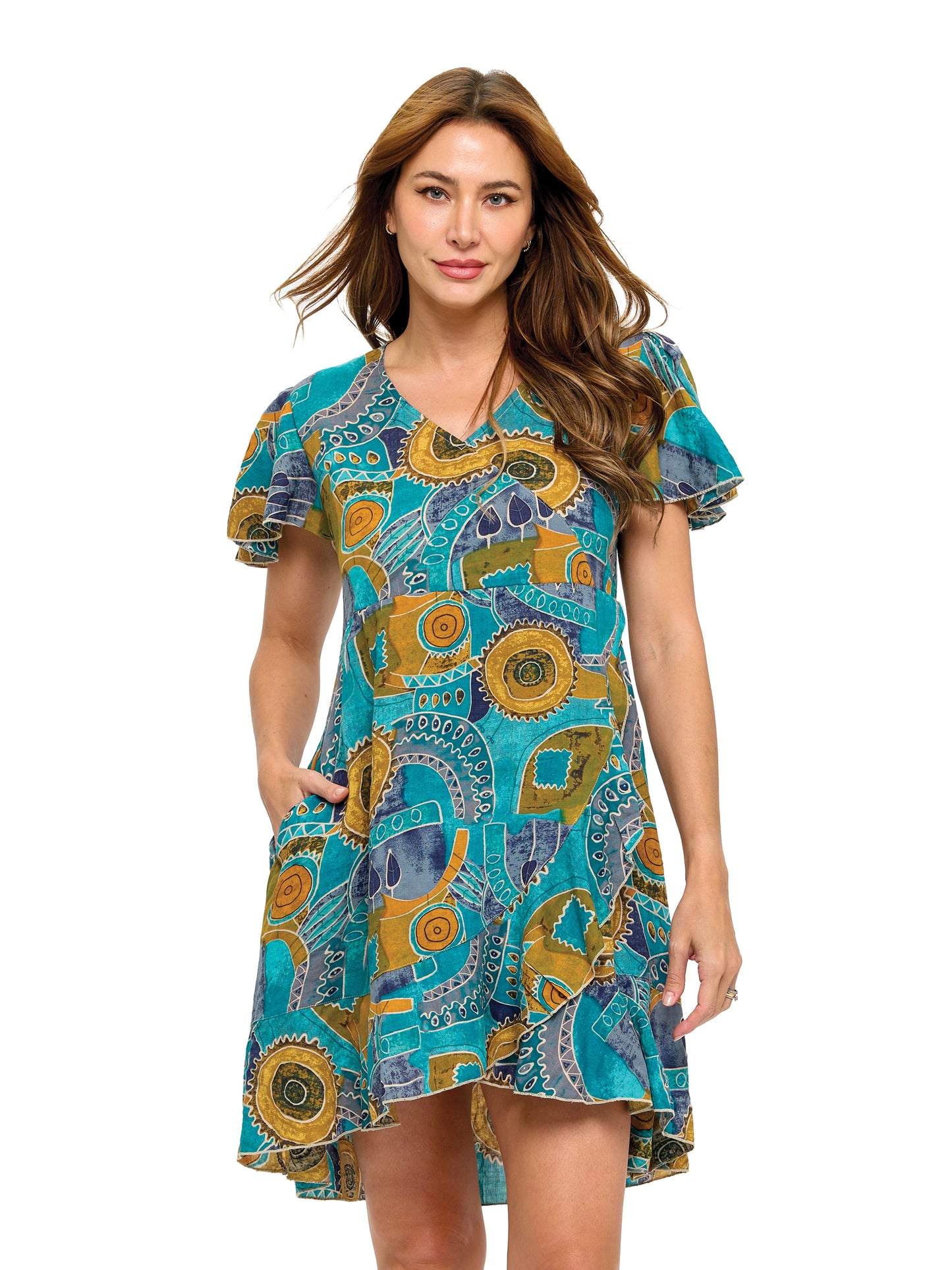 Retro Inspired Whimsical Print Overlap Dress