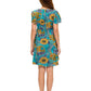 Retro Inspired Whimsical Print Overlap Dress