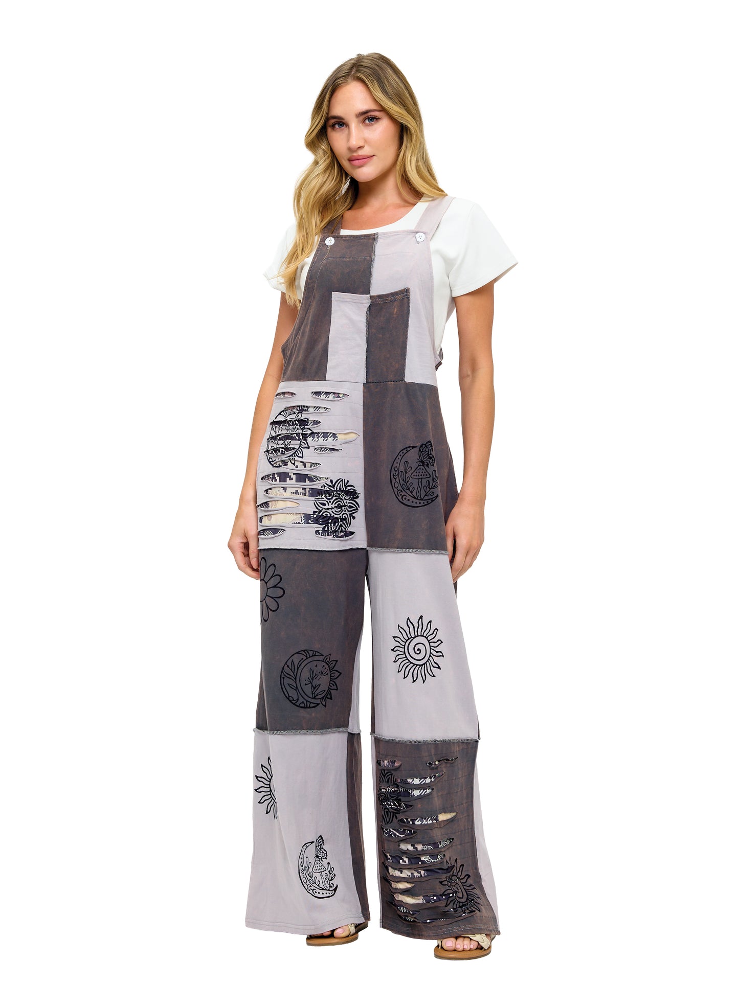 Boho Patchwork Overall Razor Cut Hand Painted