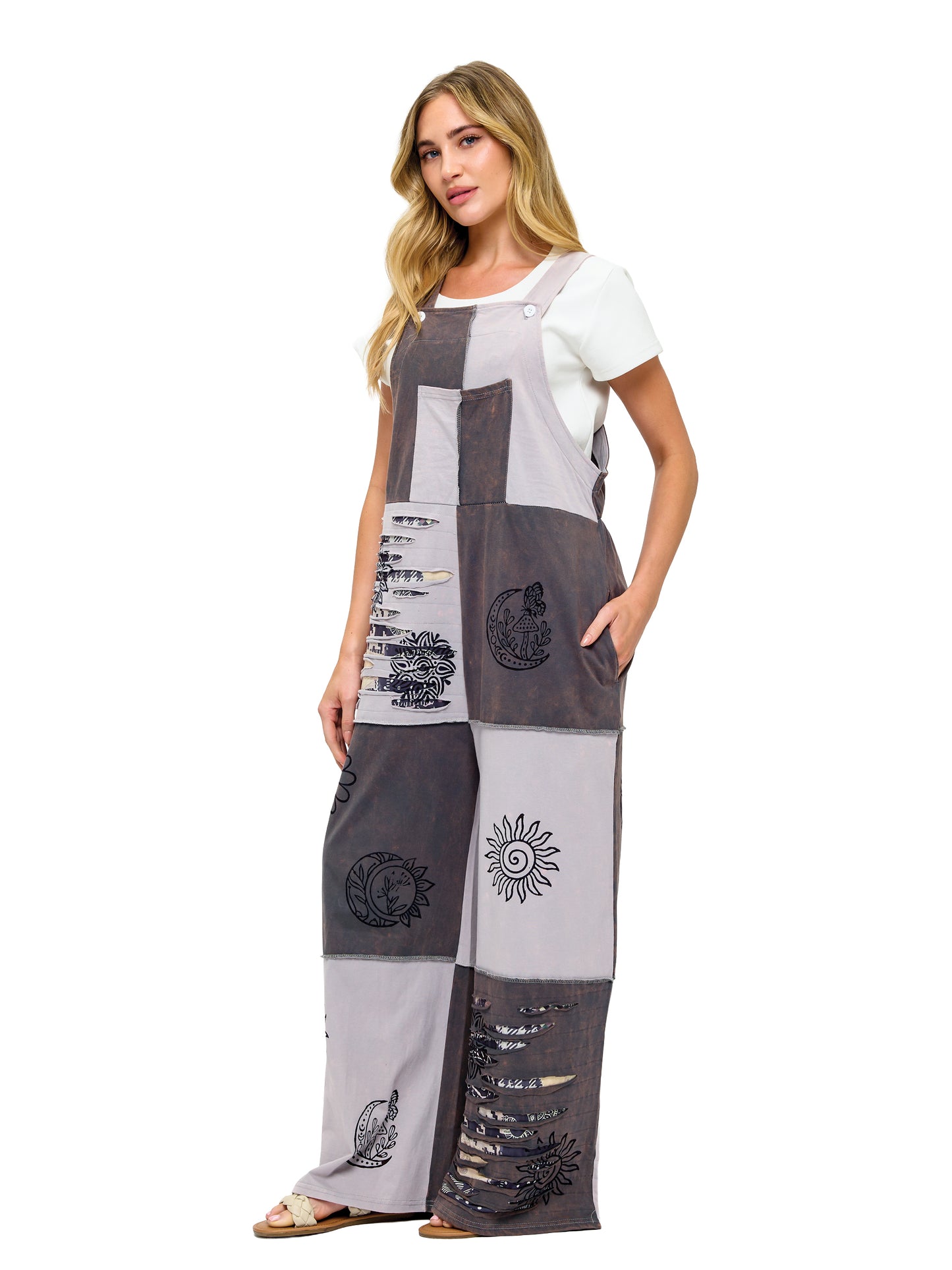 Boho Patchwork Overall Razor Cut Hand Painted