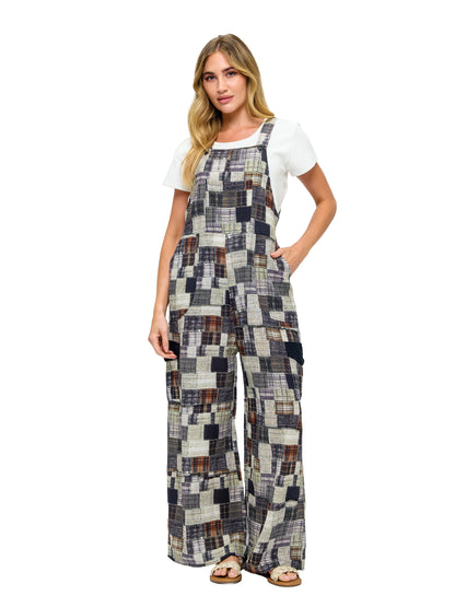 Boho Patchwork Print Overall