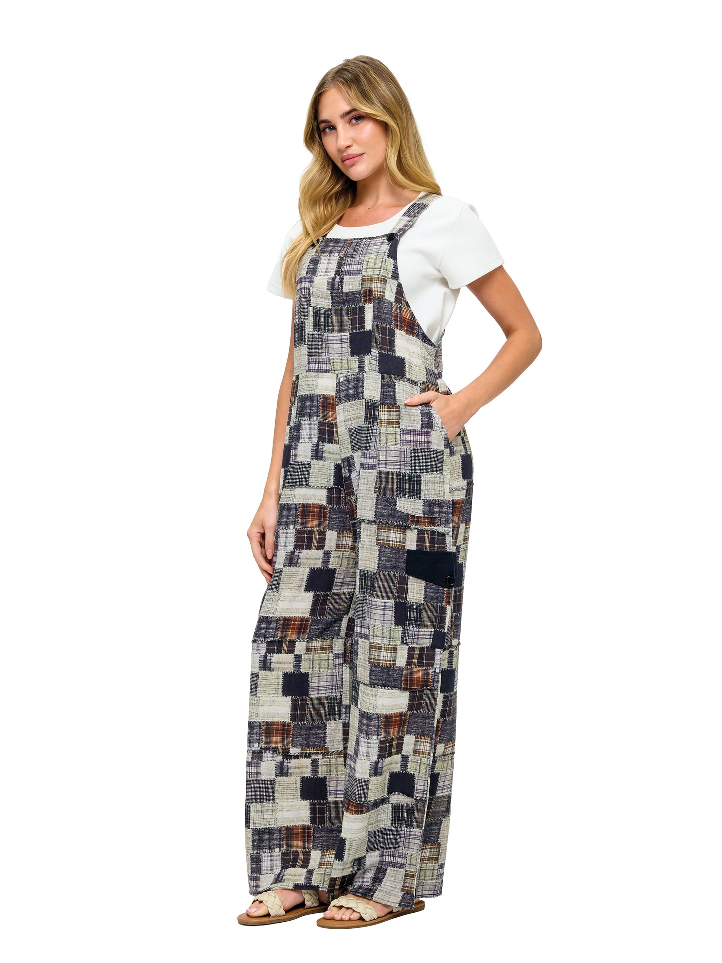 Boho Patchwork Print Overall