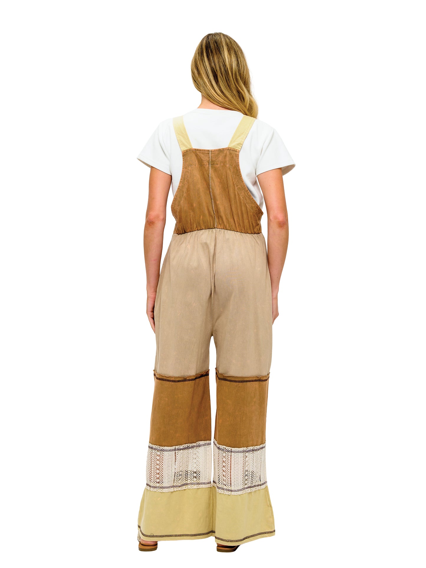 Earthy Color Patchwork Overall Lace Crochet Details