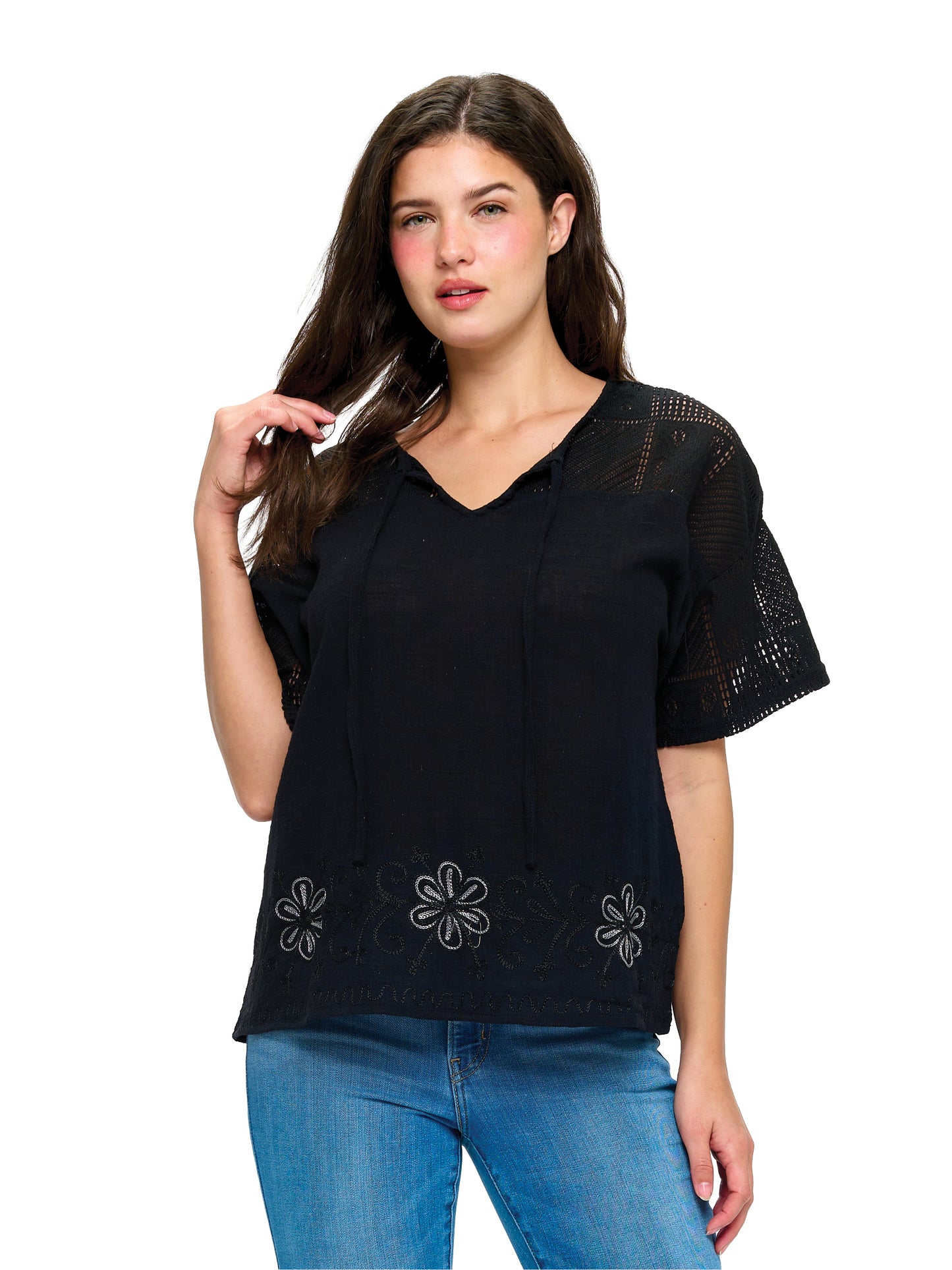 Loose Fit Boho Embroidered Lace Tunic