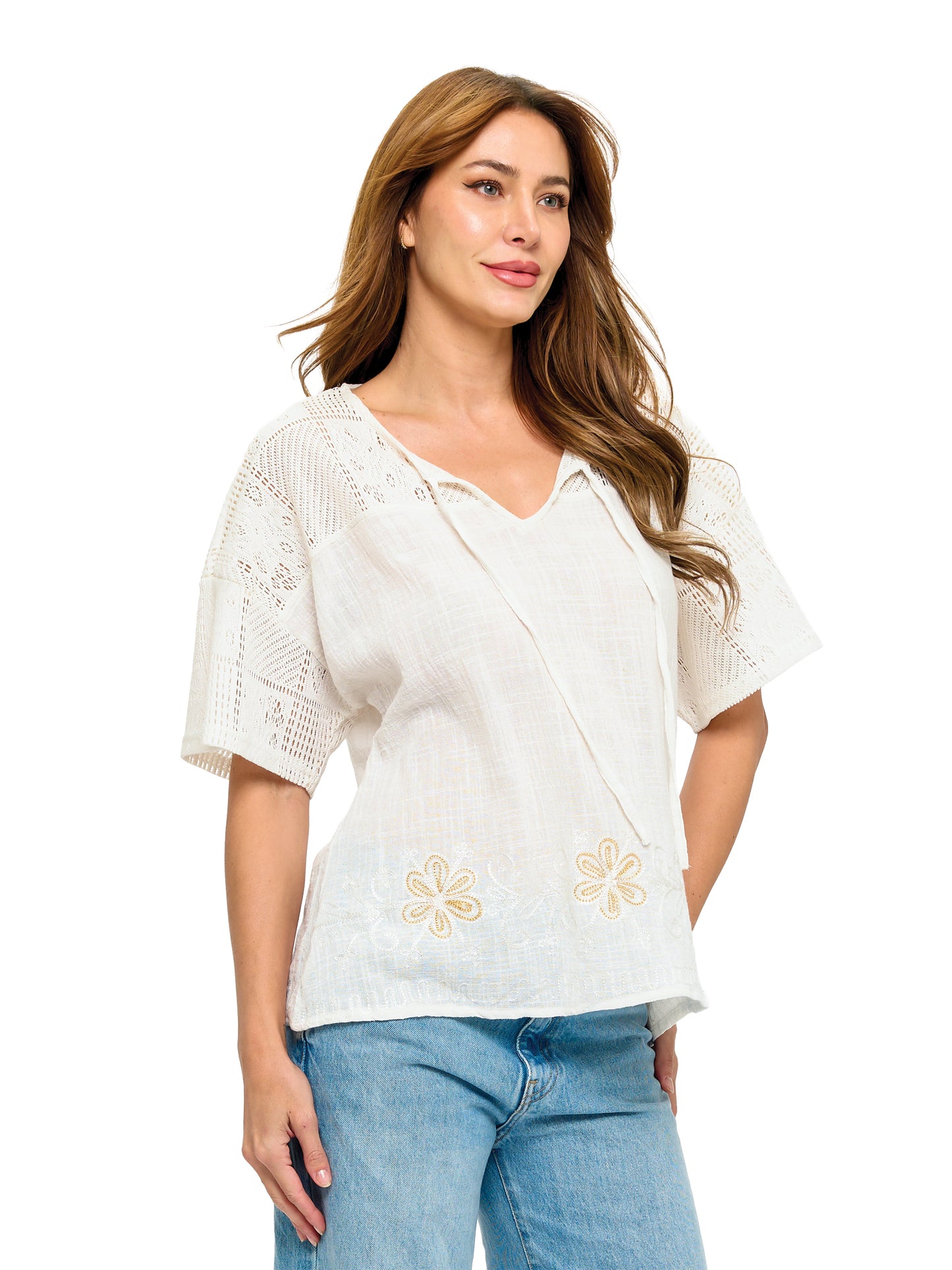 Loose Fit Boho Embroidered Lace Tunic