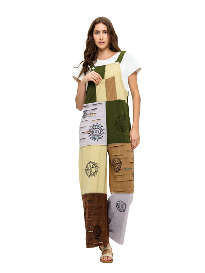 Boho Patchwork Overall Razor Cut Hand Painted