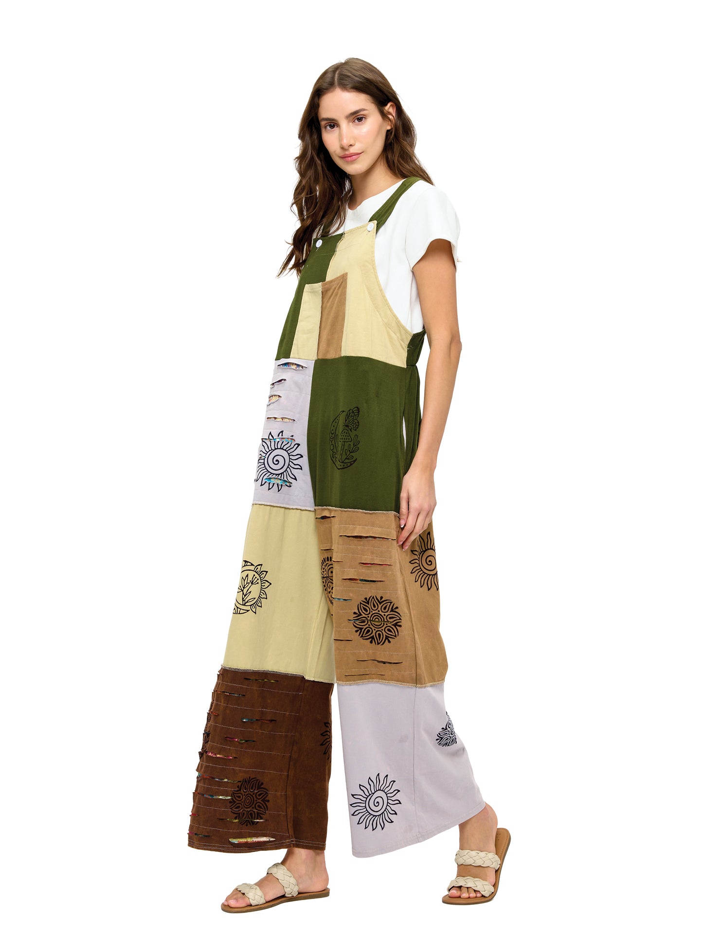 Boho Patchwork Overall Razor Cut Hand Painted