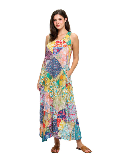 Hippie Patchwork Floral Midi Dress