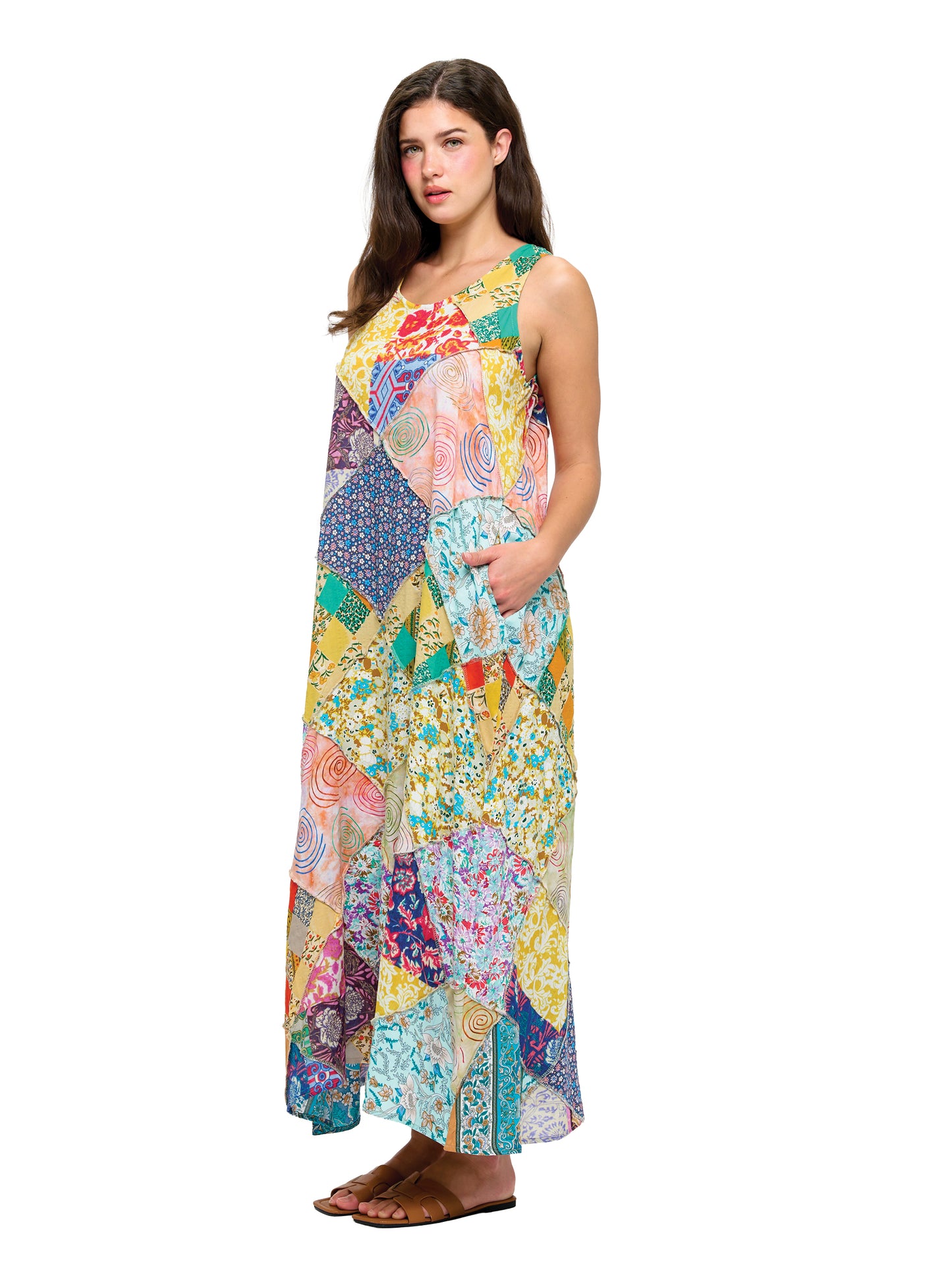 Hippie Patchwork Floral Midi Dress