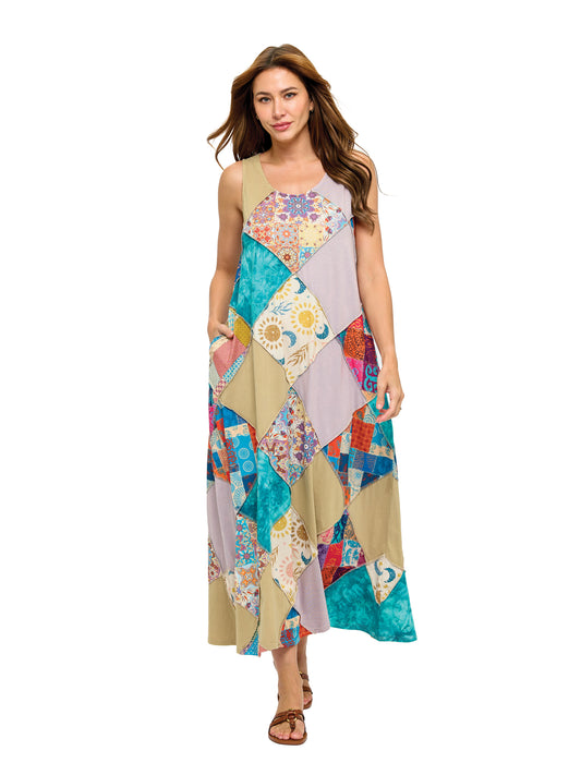 Boho Hippie Patchwork Midi Dress