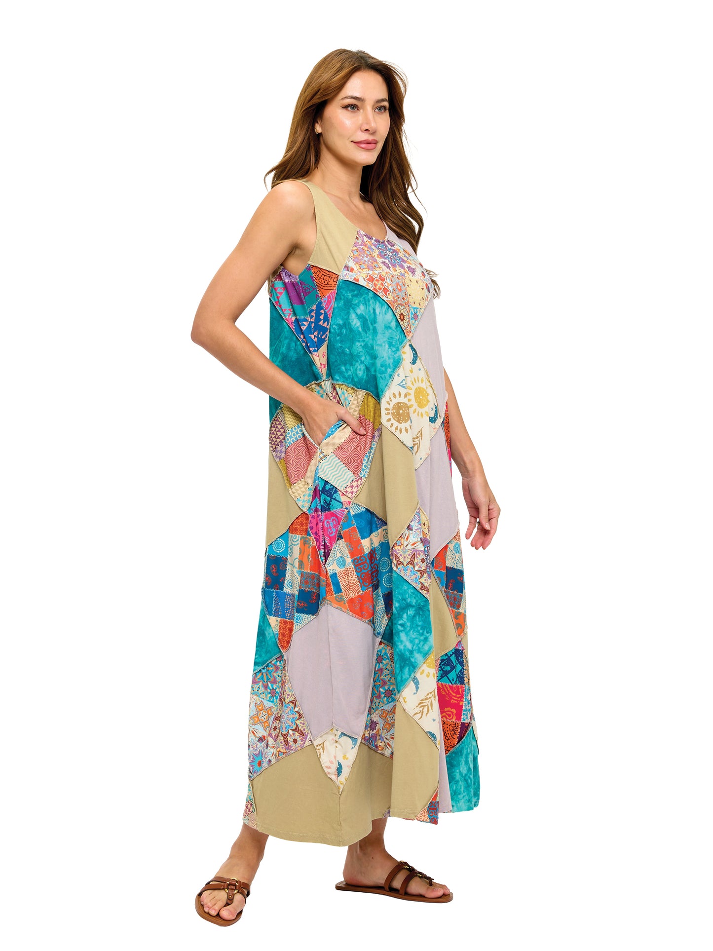 Boho Hippie Patchwork Midi Dress