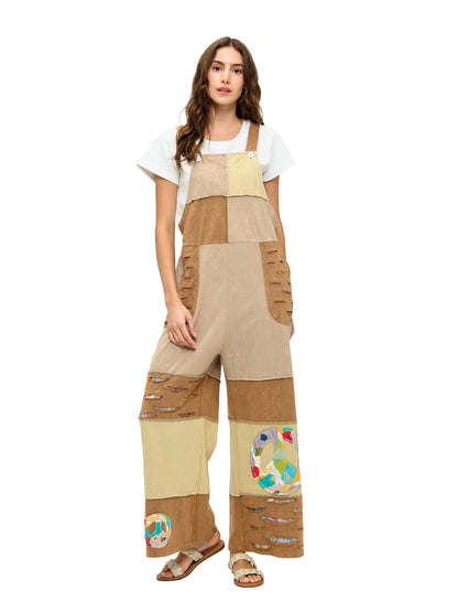 Peace Sign Patchwork Overall Razor Cut