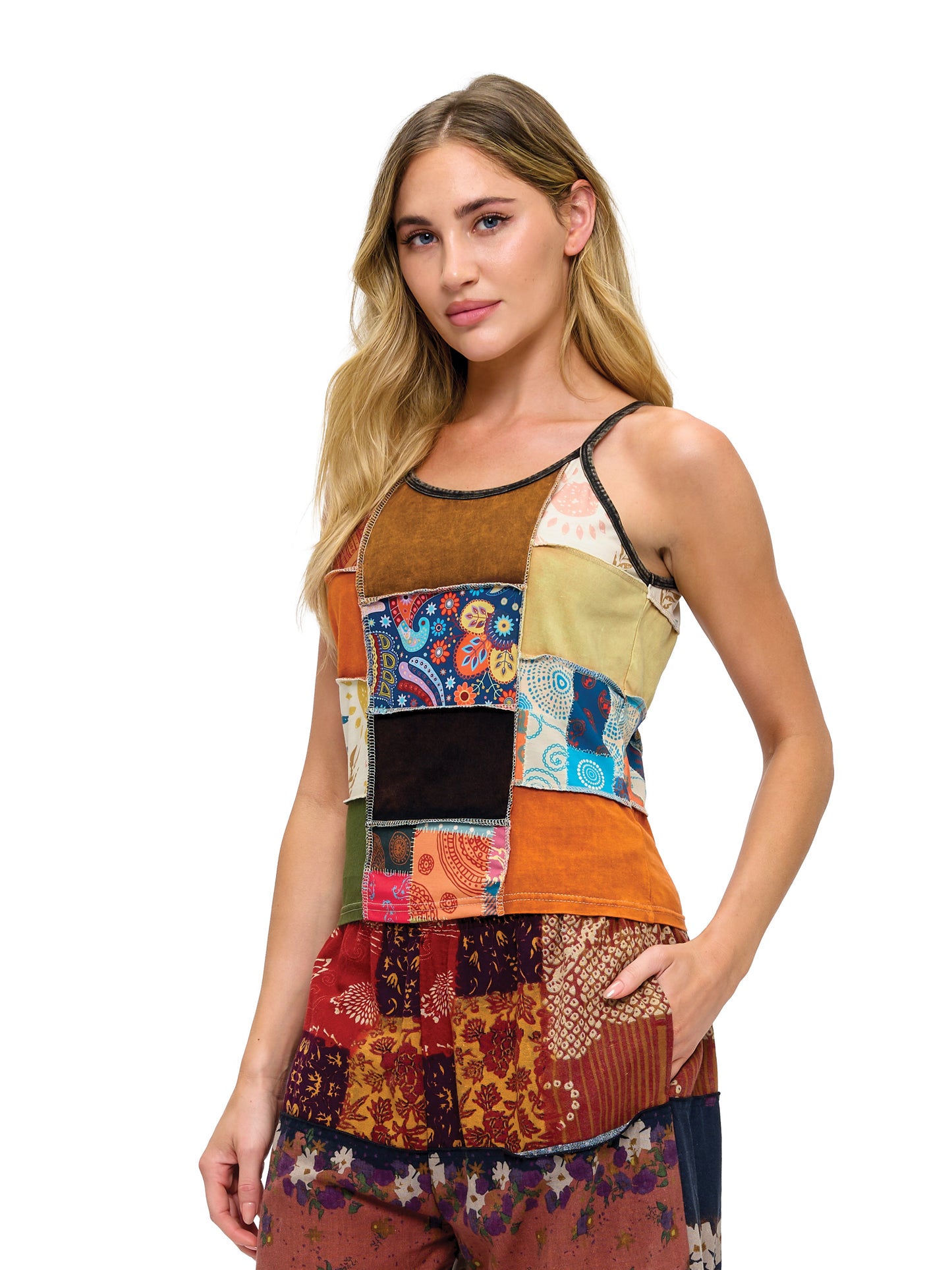 Tank Top Floral Patchwork Vintage Washed