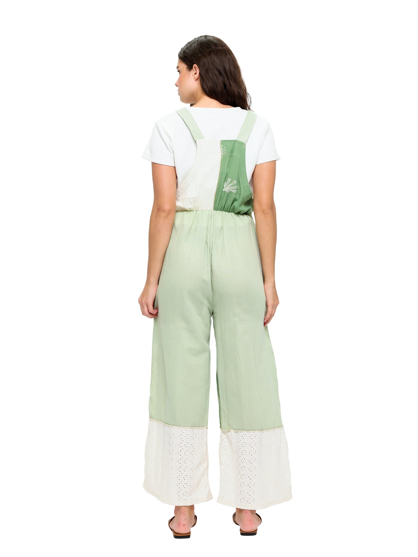 Green Patchwork Boho Broderie Applique Overall
