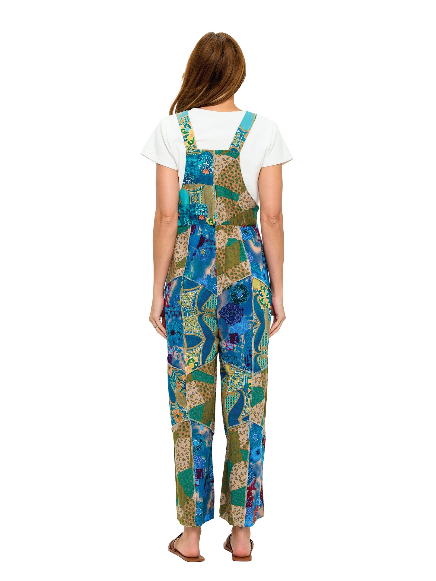 Flowy Wide Leg Printed Patchwork Overall