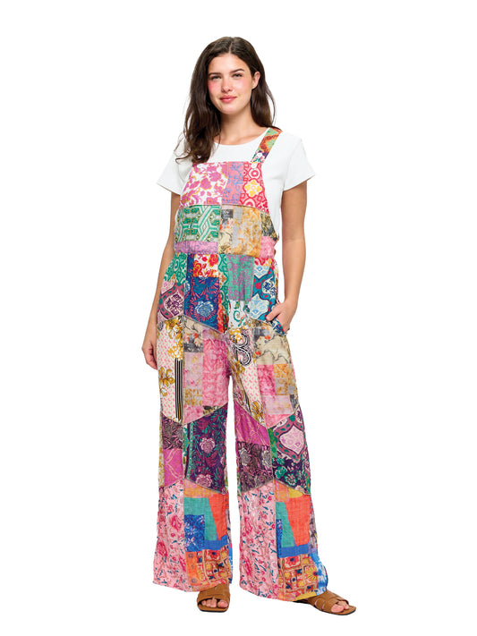 Hippie Wide Leg Printed Patchwork Overall