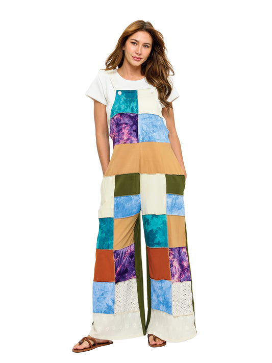 Hippie Wide Leg Tie Dye Patch Overall