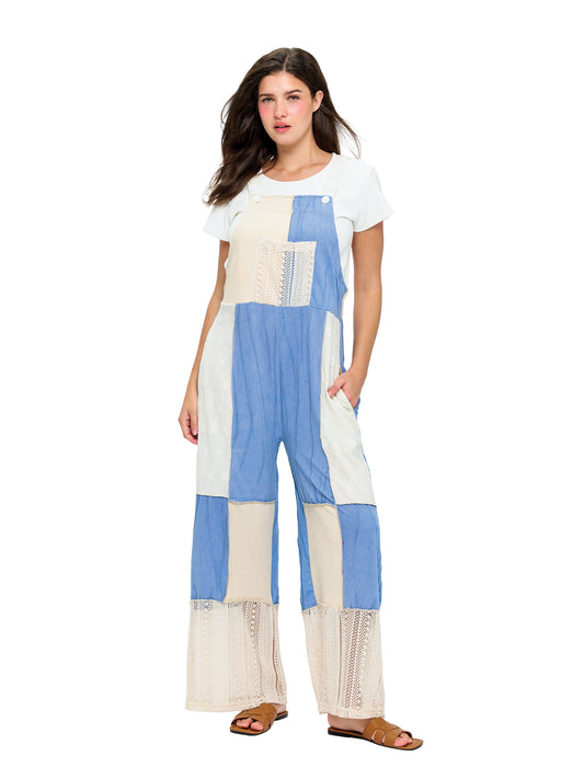 Flowy Wide Leg Lace Patchwork Overall