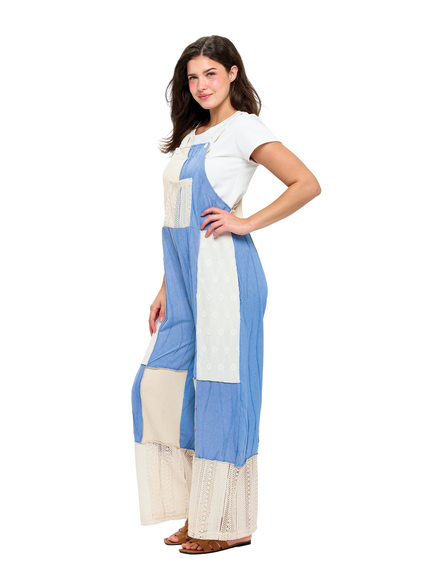 Flowy Wide Leg Lace Patchwork Overall