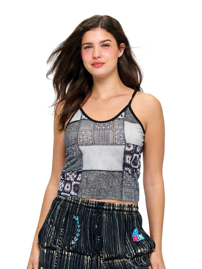 Boho Stretchy Printed Lace Crop Top