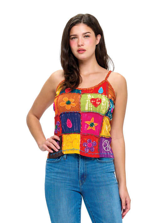 Tank Top Patchwork Razor -Cut Handstitched Detailing