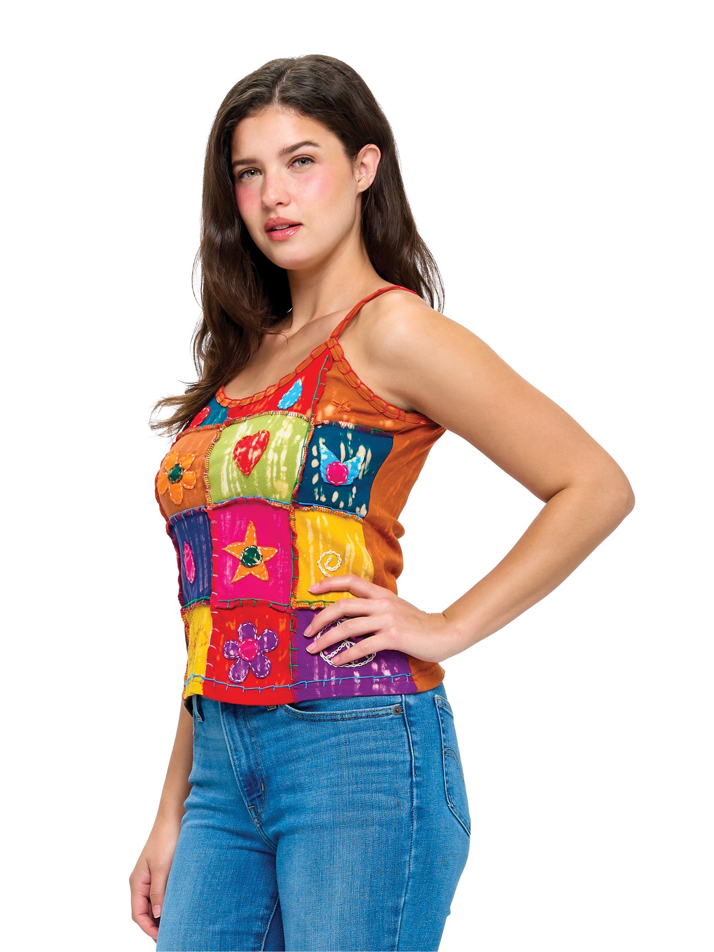 Tank Top Patchwork Razor -Cut Handstitched Detailing