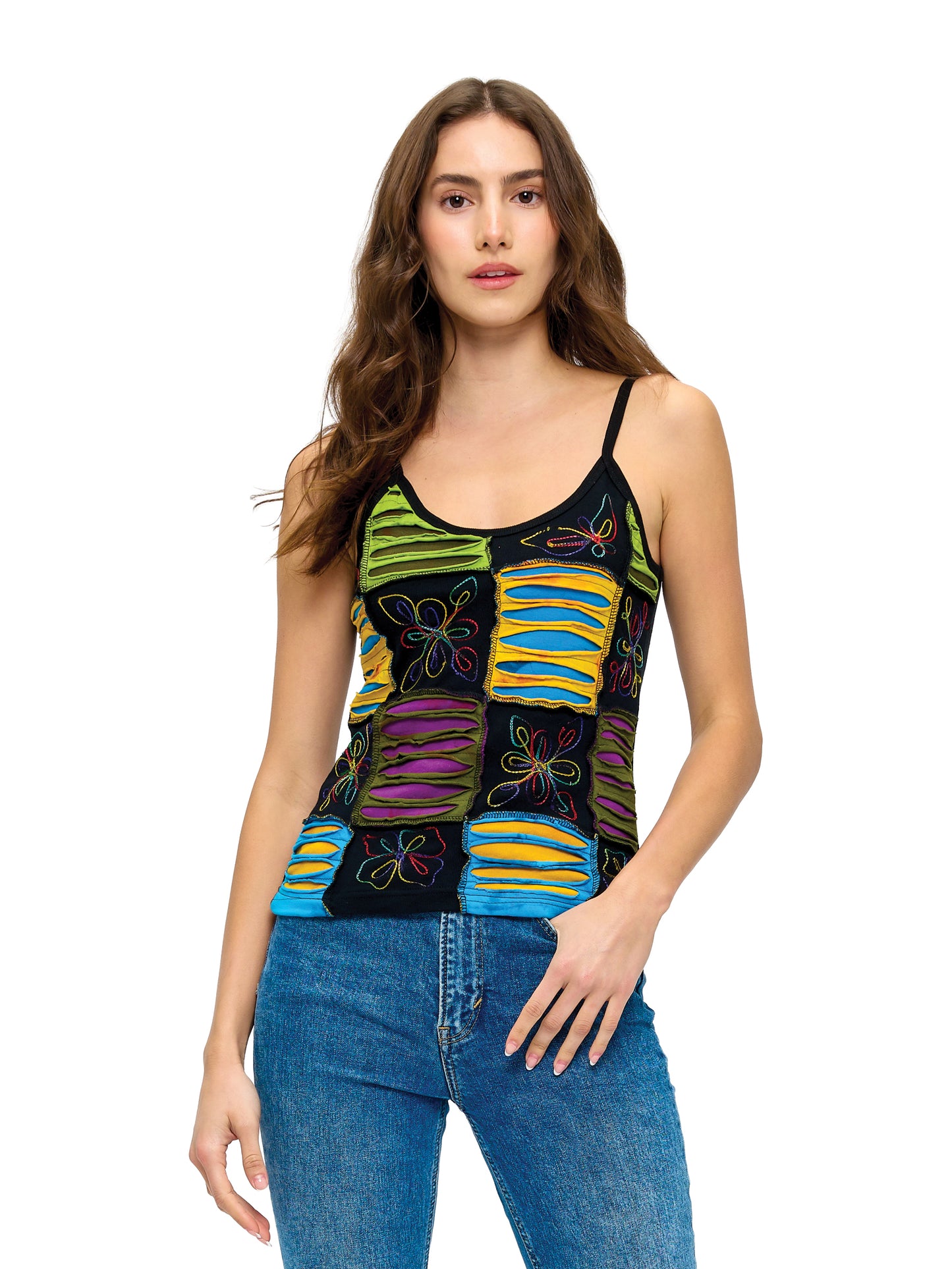 Boho Razor Cut Patch Embroidered Tank Top