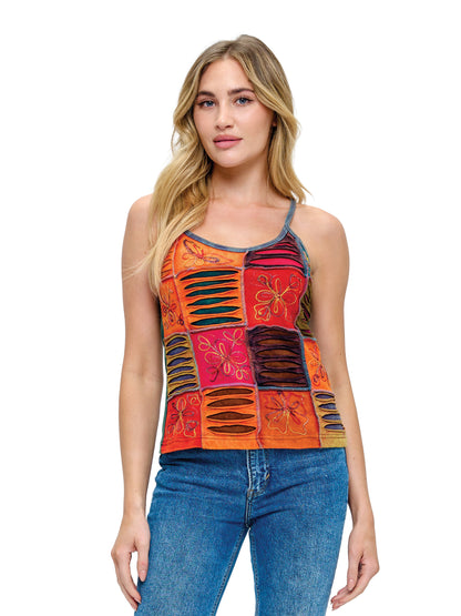 Boho Razor Cut Patch Embroidered Tank Top