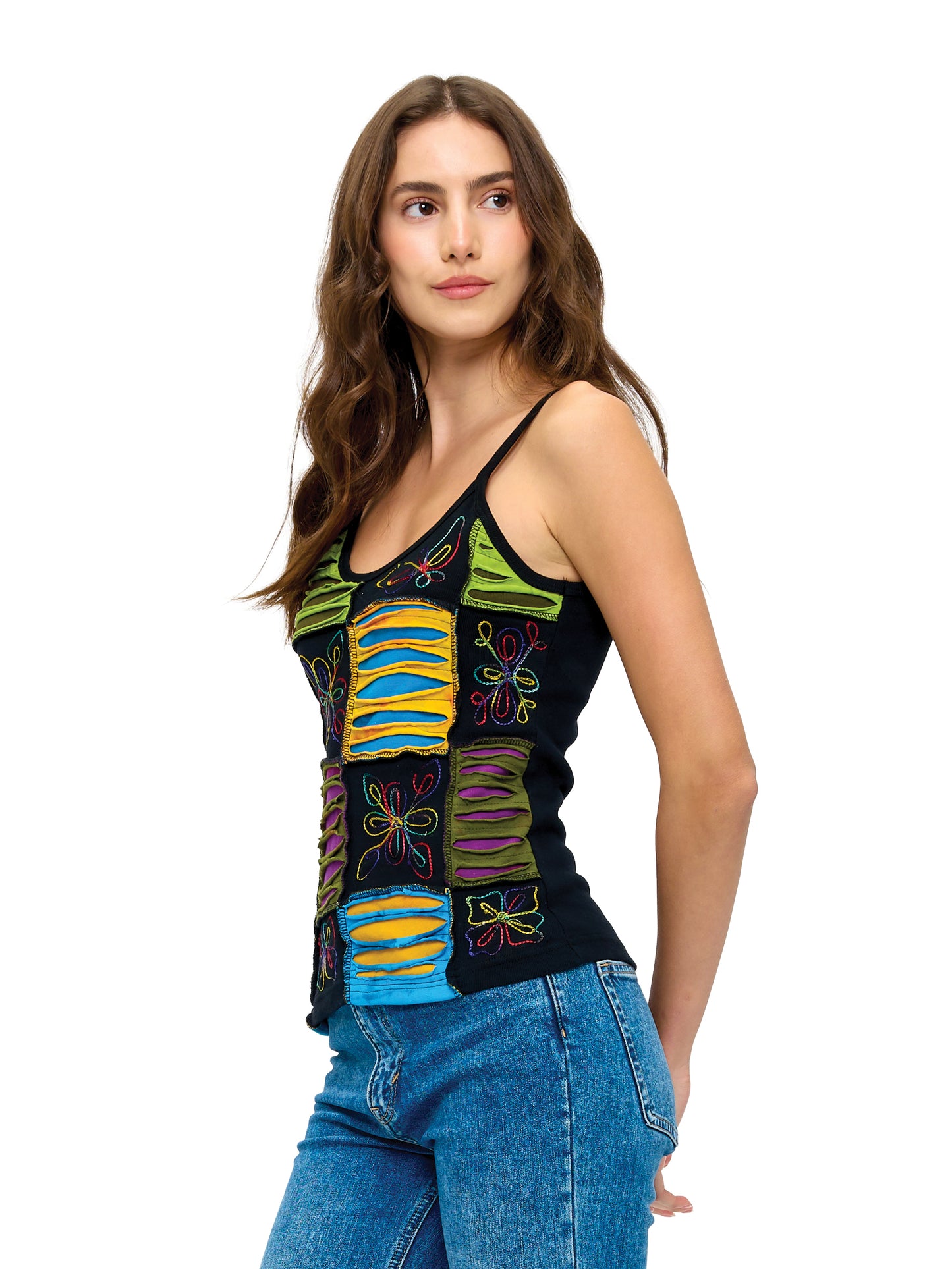 Boho Razor Cut Patch Embroidered Tank Top