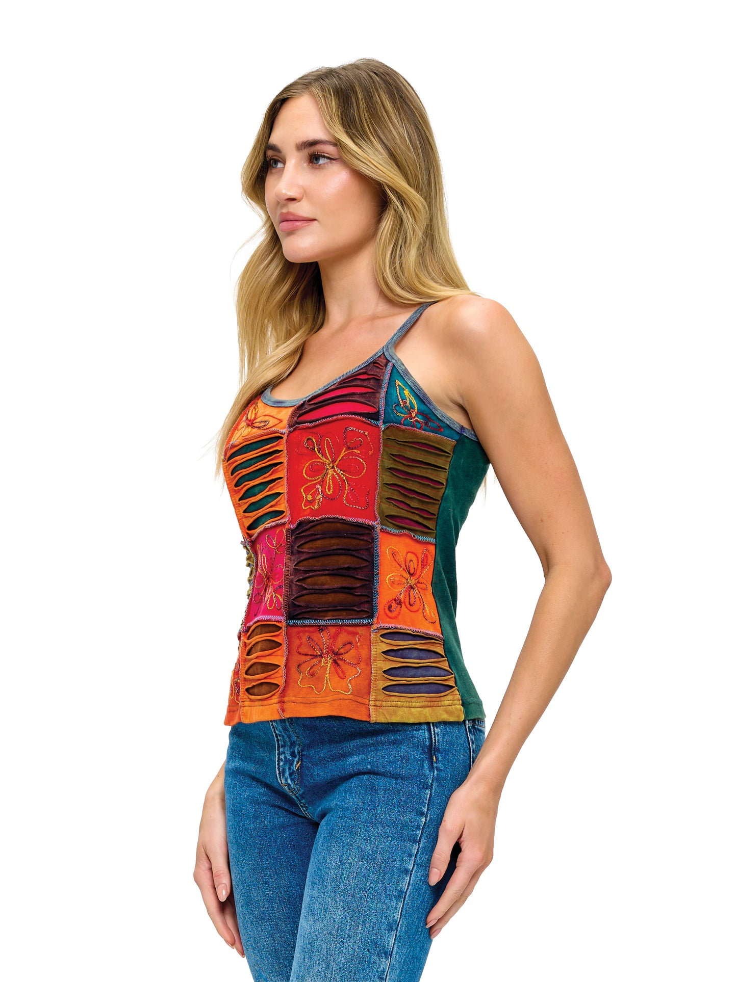 Boho Razor Cut Patch Embroidered Tank Top
