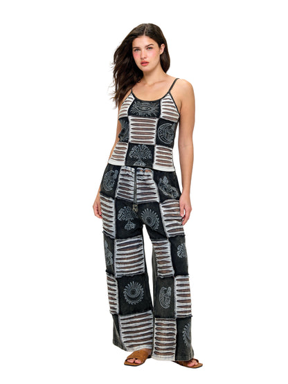 Boho Stretchy Razor Cut Patch Printed Pants