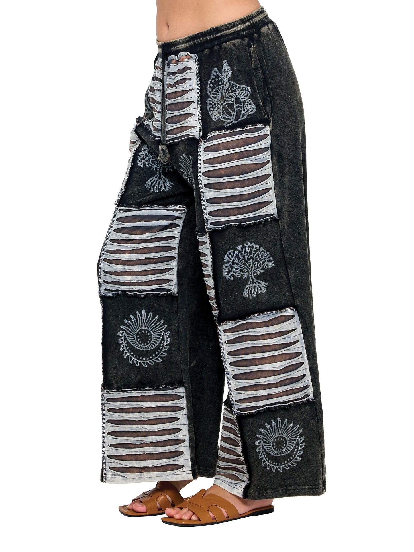 Boho Stretchy Razor Cut Patch Printed Pants