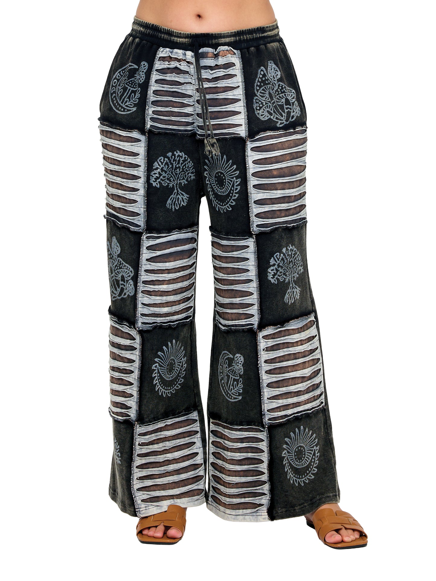 Boho Stretchy Razor Cut Patch Printed Pants