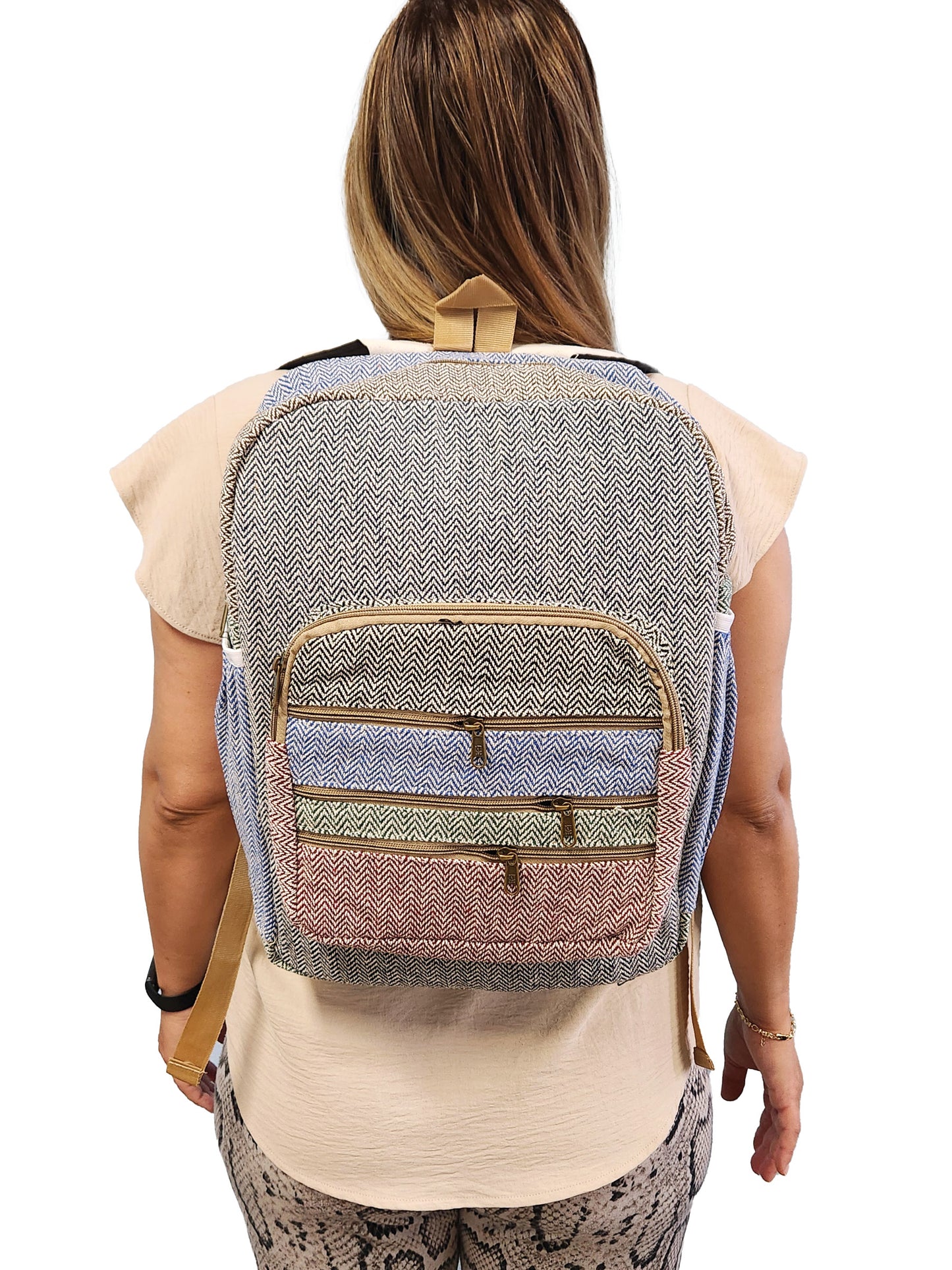 Backpack Color block Multicolor Cotton