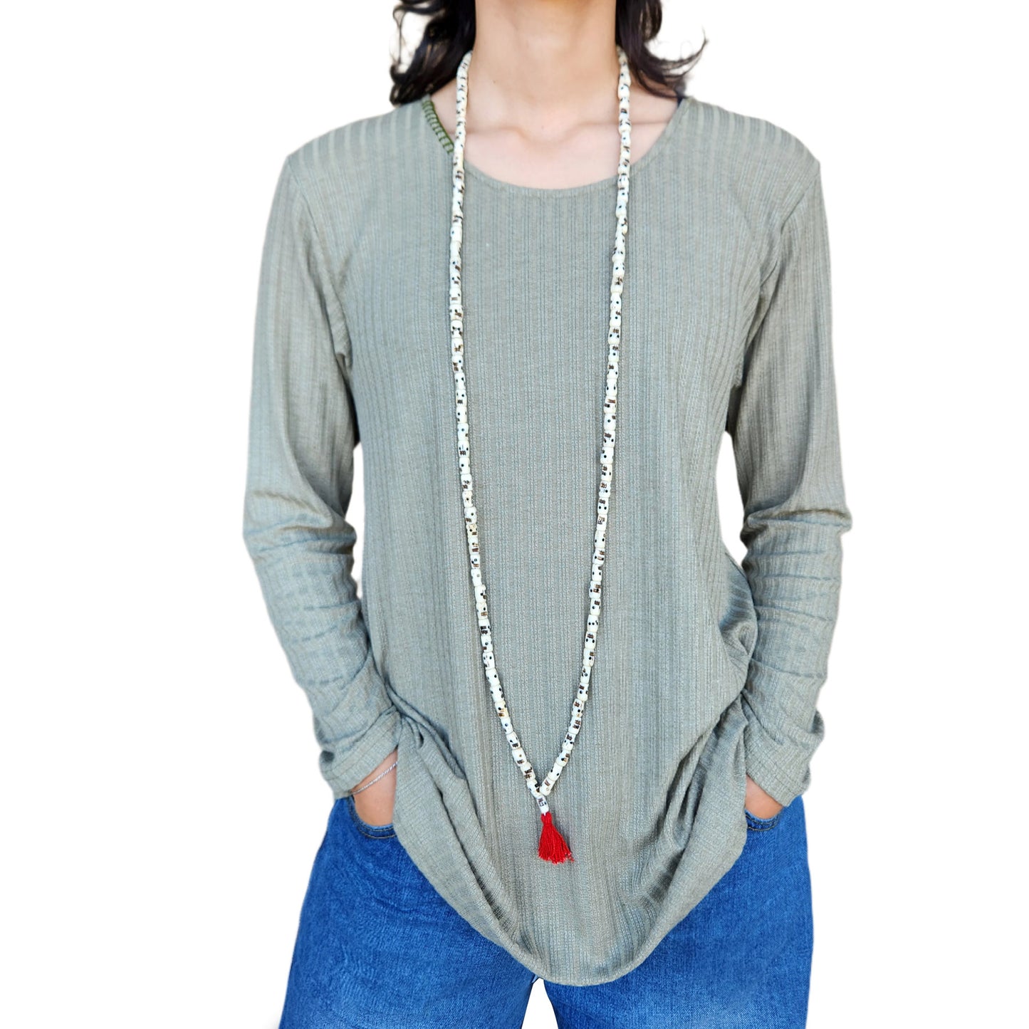 Handmade Bone Skull Mala Prayer Bead Necklace