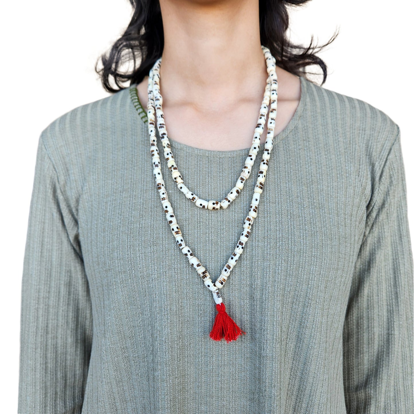 Handmade Bone Skull Mala Prayer Bead Necklace
