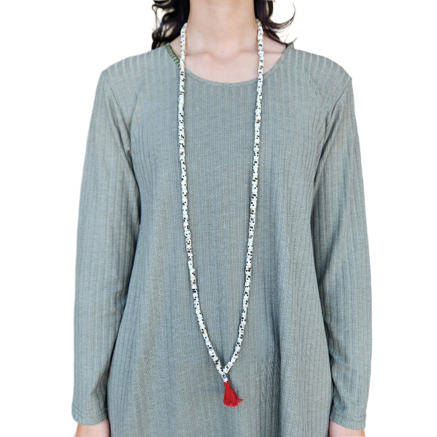 Handmade Bone Skull Mala Prayer Bead Necklace