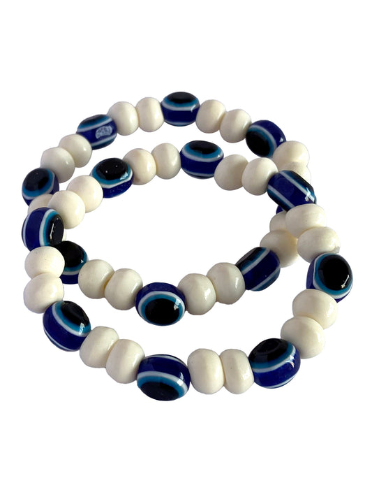 Evil Eye Beaded Bracelet White Blue