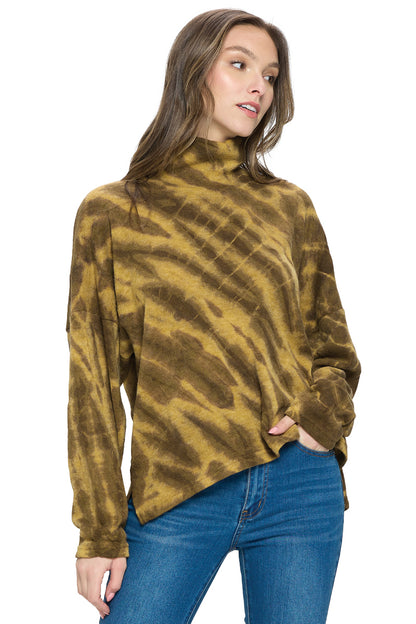 Mustard Sweater Cowl Neck Tie Dye