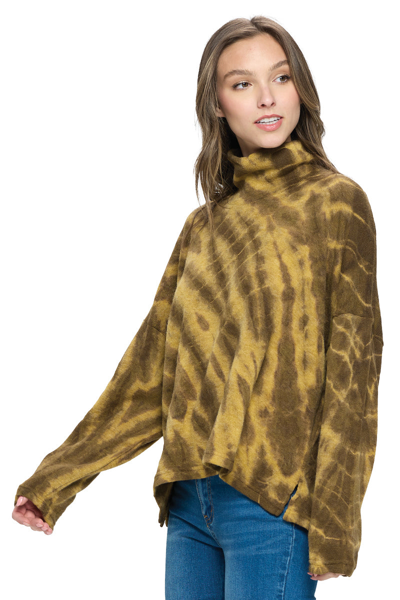 Mustard Sweater Cowl Neck Tie Dye