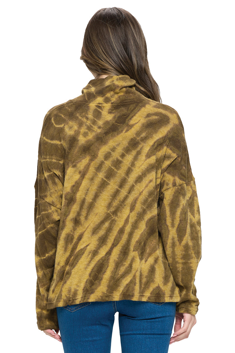 Mustard Sweater Cowl Neck Tie Dye