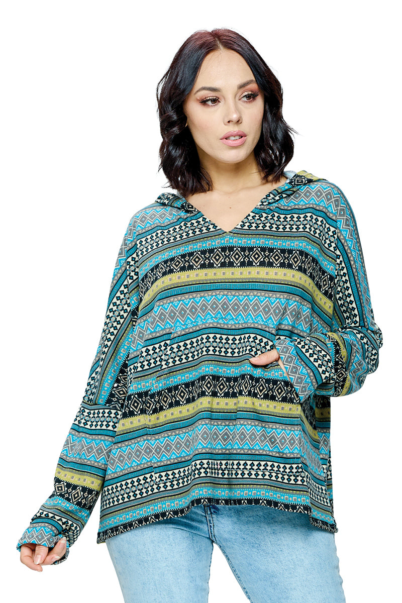 Hoodie Tribal Print Loose Fit