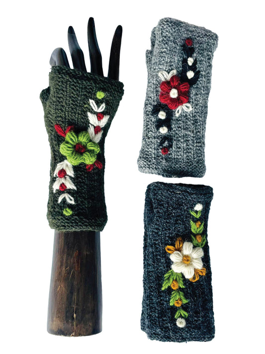 Fingerless Gloves Floral Embroidered