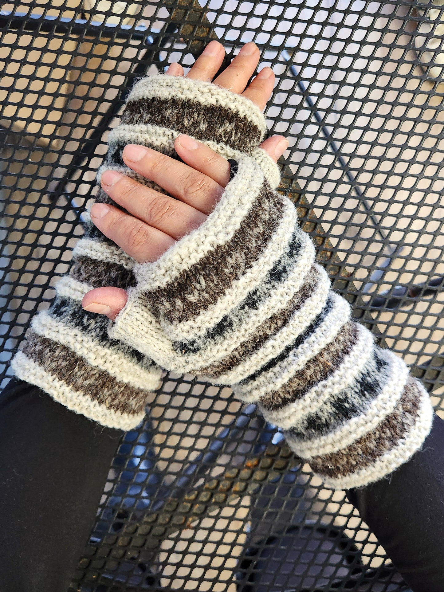 Handmade Fingerless Knit Gloves Striped
