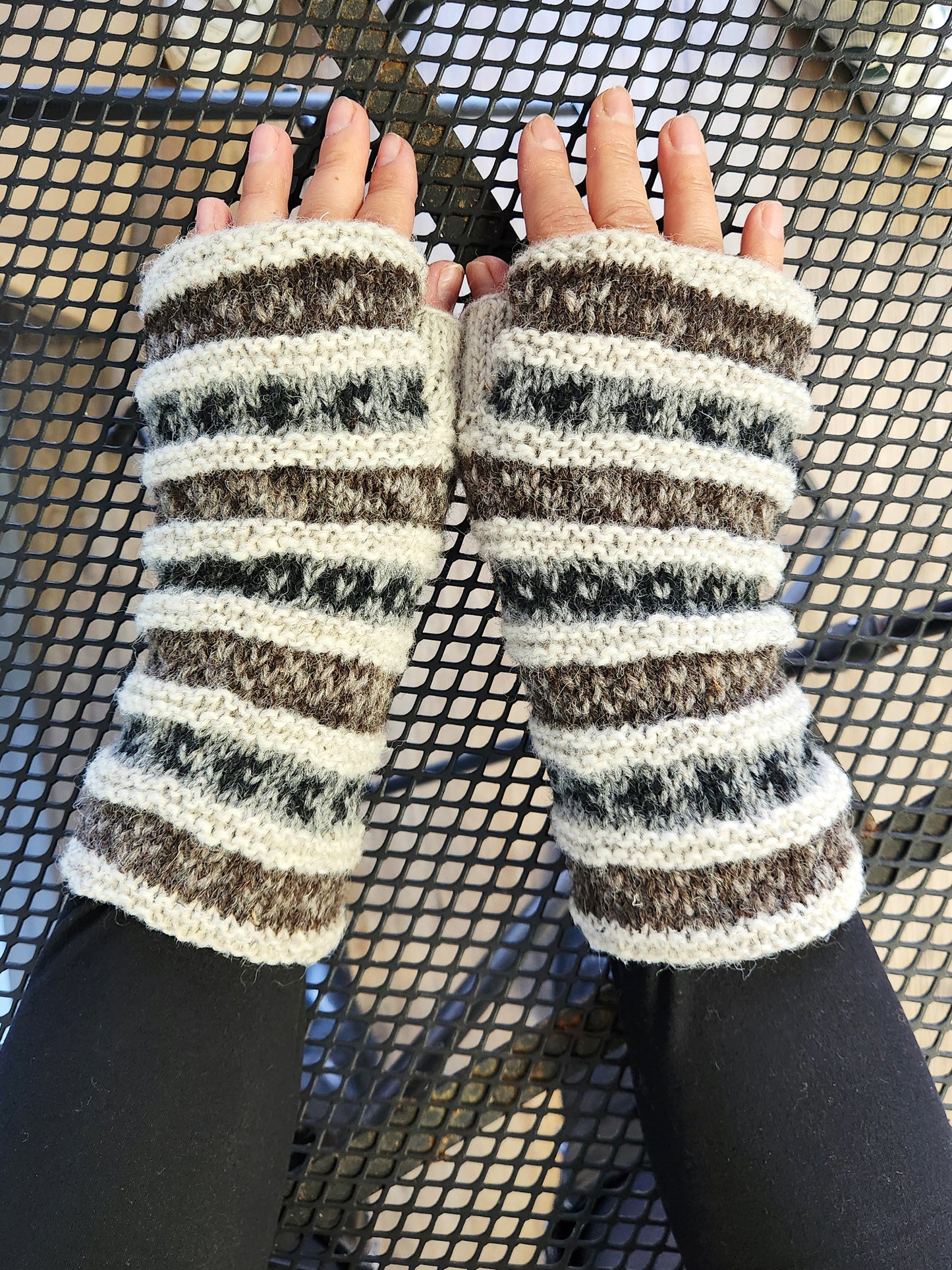 Handmade Fingerless Knit Gloves Striped
