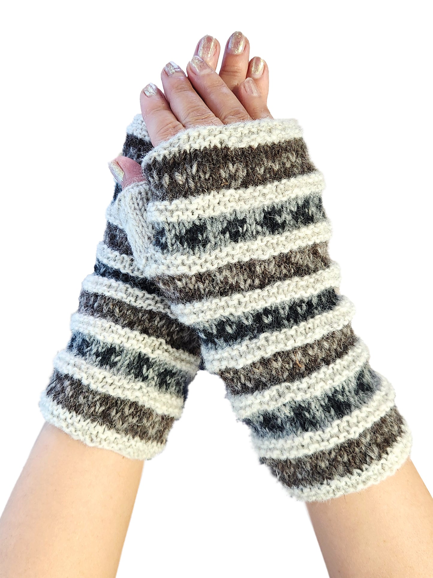 Handmade Fingerless Knit Gloves Striped
