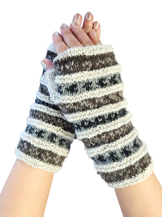 Handmade Fingerless Knit Gloves Striped