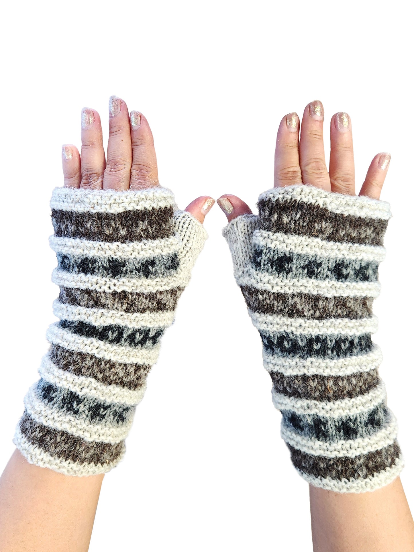 Handmade Fingerless Knit Gloves Striped