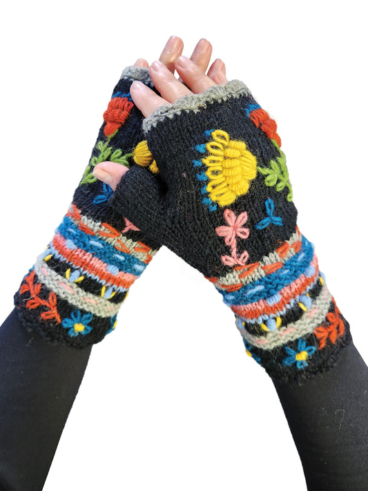 Handmade Knit Fingerless Floral Gloves